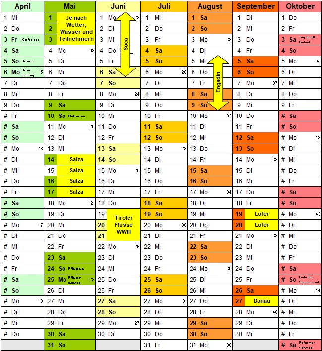 Fahrtprogramm Wildwasser 2025